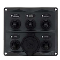 Waterproof IP66 LED Switch Panel 5 Gang and 12V Socket Wired 12/24V 113822