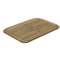 Rectangular Teak Table Top 750 x 510mm Nautic Star with Compass Rose Design