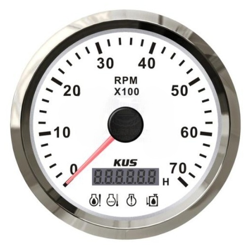 KUS Tacho w Hourmeter White w SS Bezel 12/24V 43756