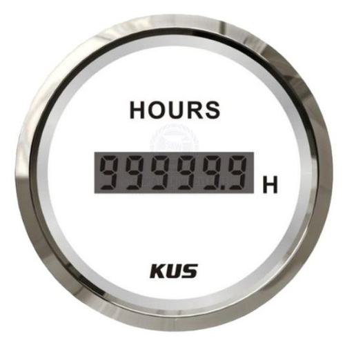 KUS Digital Hour Meter White w SS Bezel 12/24V 43716