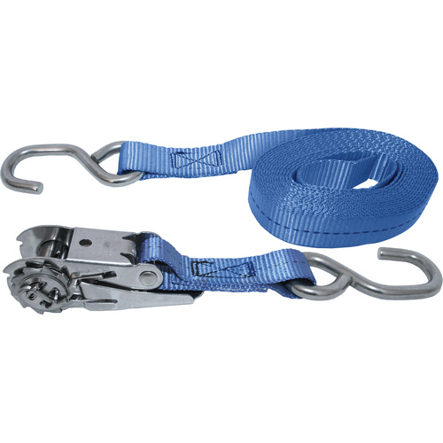 Trailer Tiedowns 25mm x 4.3m SS Ratchet and S Hooks Pair