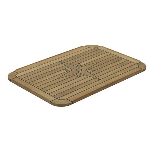 Rectangular Teak Table Top 750 x 510mm Nautic Star with Compass Rose Design