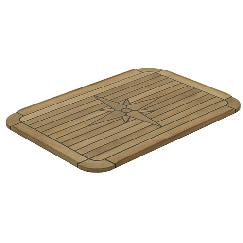 Rectangular Teak Table Top 900 x 580mm Nautic Star with Compass Rose Design