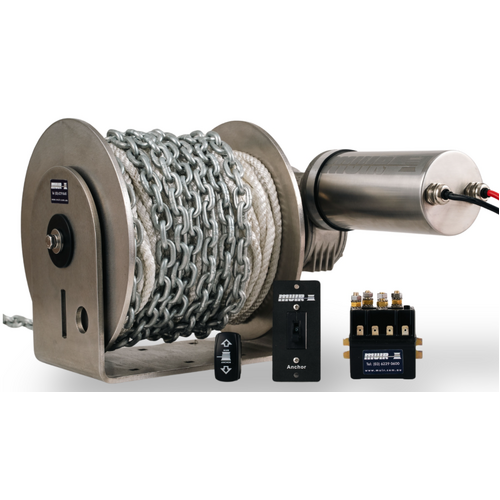 Muir DW06 12V 316 SS Drum Winch with Rope Chain Kit Suits Boats 4 - 7 Metres F331058