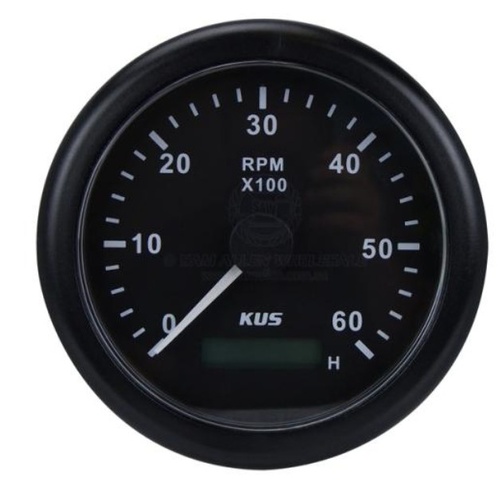 KUS Tacho w Hours Black w SS Bezel 12/24V 43750